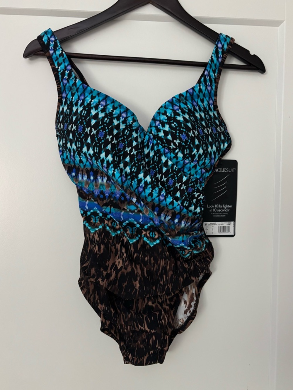 Miraclesuit It’s A Wrap Brown Multi One-Piece Bathing Suit, Size 8